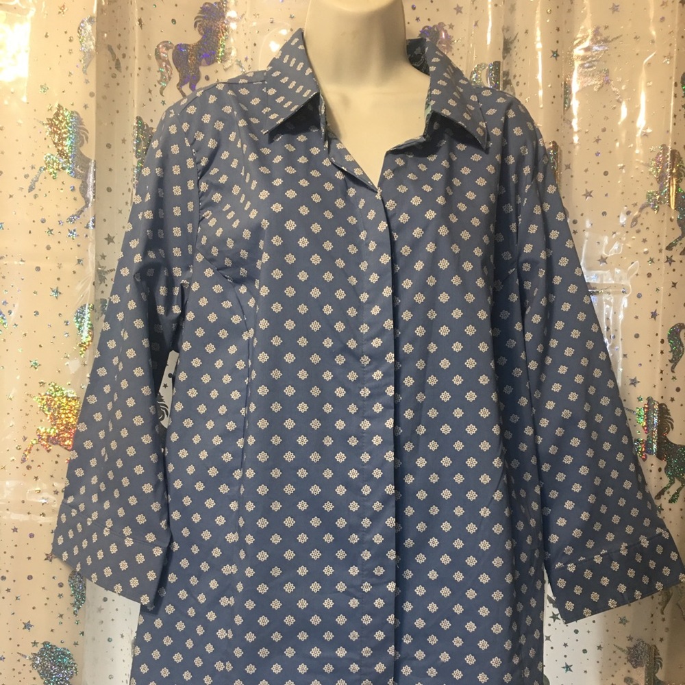 blue plaid 3/4 sleeves front pocket gauze button